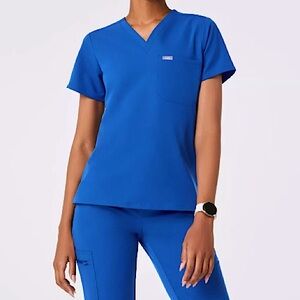Figs Women’s Catrina Blue Scrub V-Neck Short Sleeve Top Size Extra Small